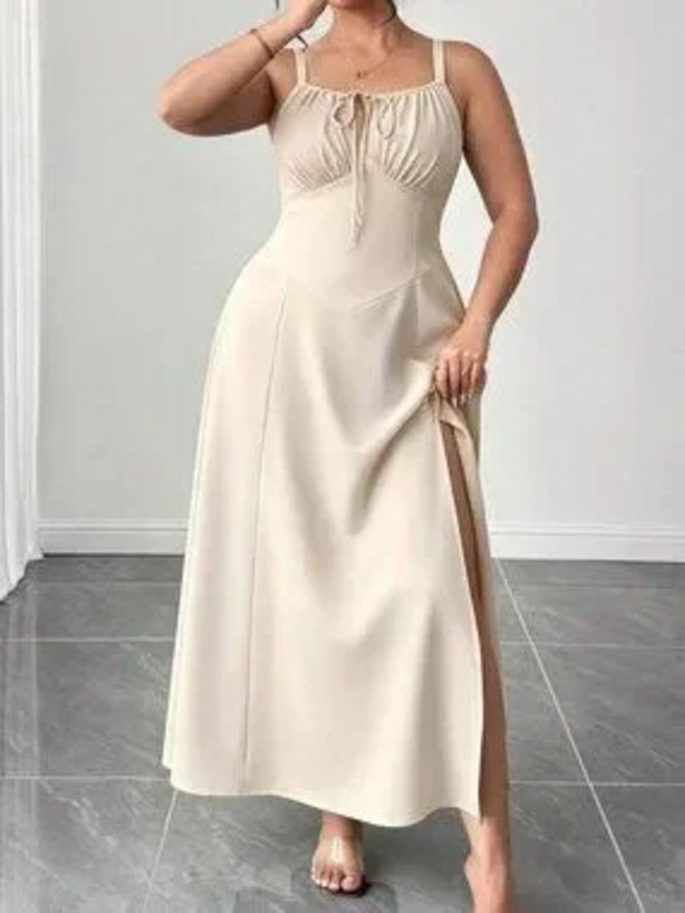 ZARA Apricot Casual Women's Plus Size Sexy Sleeveless Maxi Dress With Tie Design